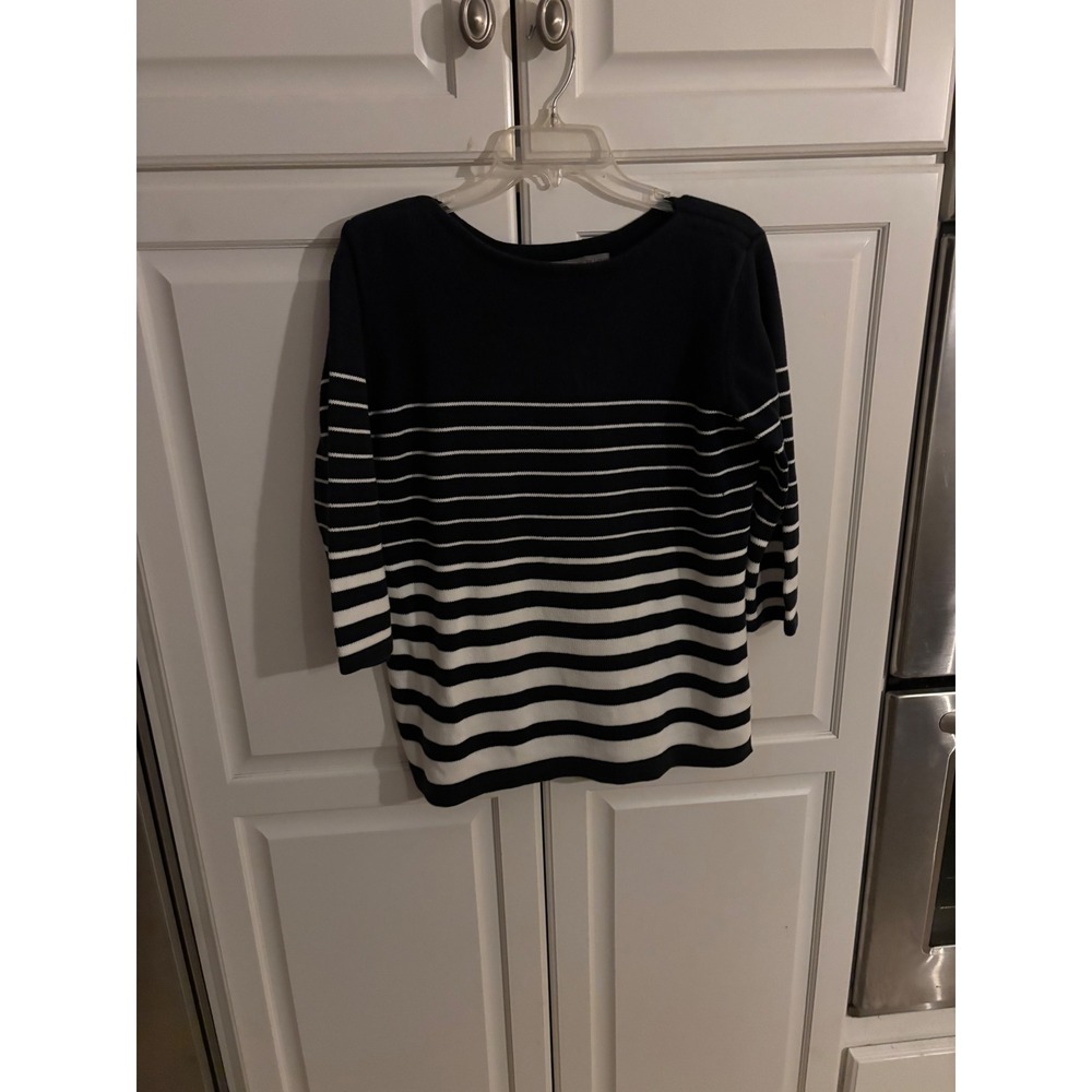 Chandler Hill Collections Navy Blue White Striped Cotton Knit Sweater‎ Large 3/4